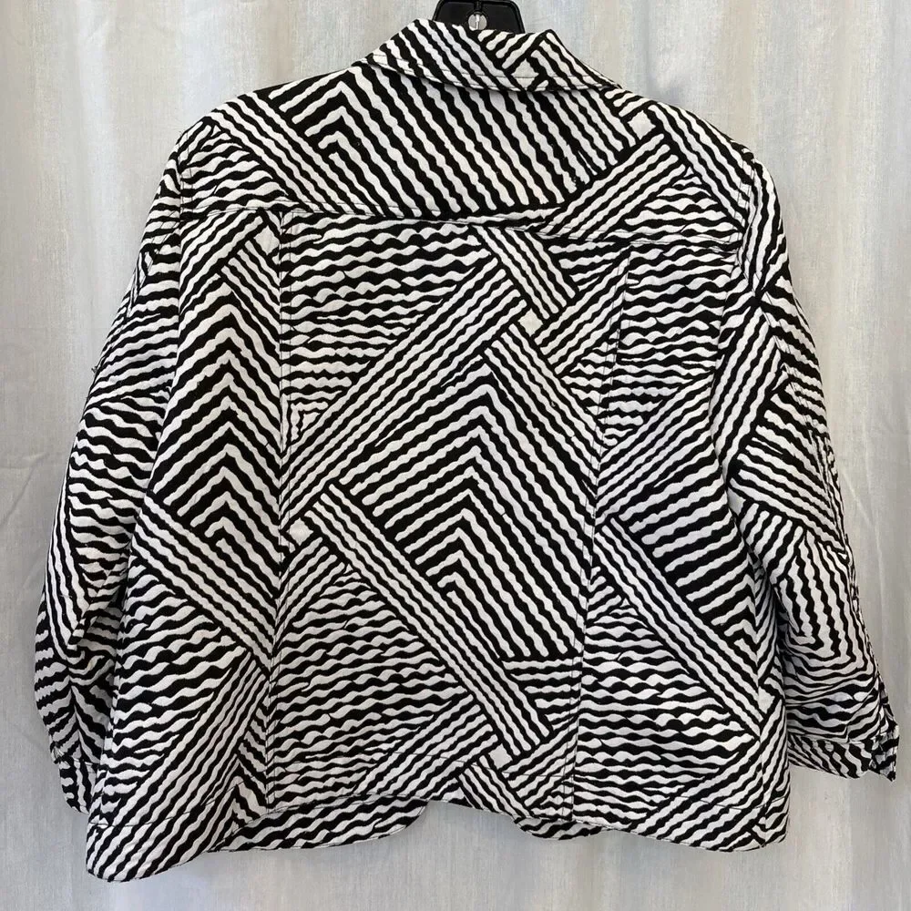 EUC Ruby Road Size 14 Blazer Jacket Black White Wavy Career Zebra Long‎ Sleeves